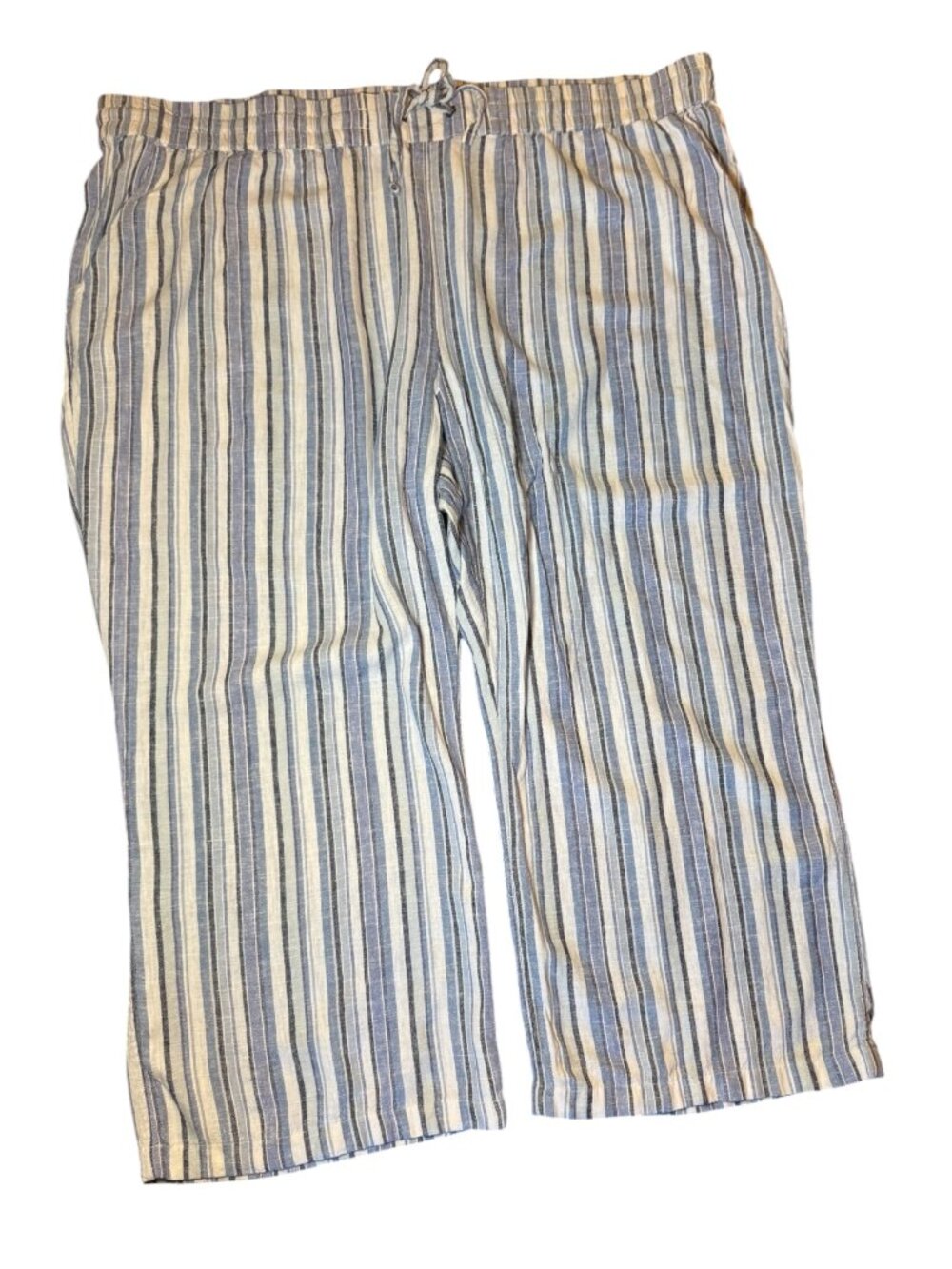 Denim & Co Naturals Linen Pants Women’s 3X Petite Striped Elastic Waist EUC